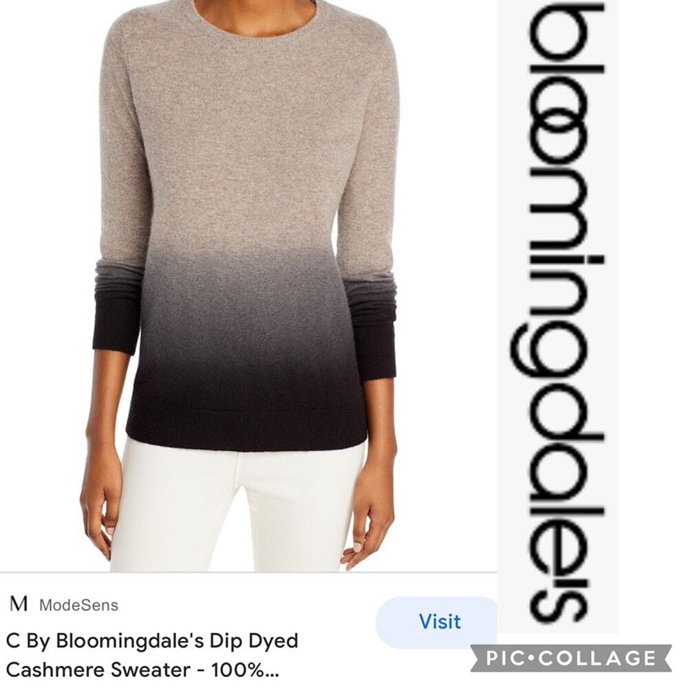 C By Bloomingdale's Dip Dyed Cashmere Asymmetrical Sweater black tan size XS
